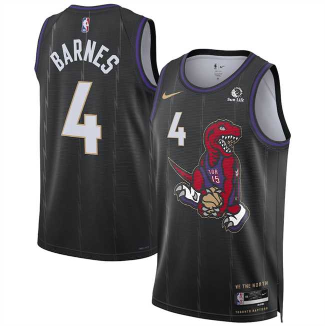 Men%27s Toronto Raptors #4 Scottie Barnes Black 2024-25 City Edition Stitched Jersey Dzhi